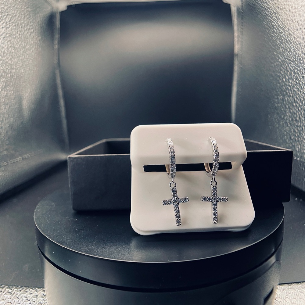 Elegant Silver Cross Hoop Earrings